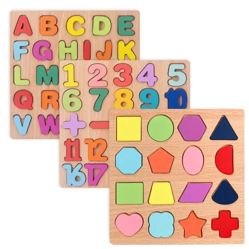 Children Toddler English Montessori Board Alphabet ABC Letter and Number Kids Educational Learning Toys Wooden Puzzle Board