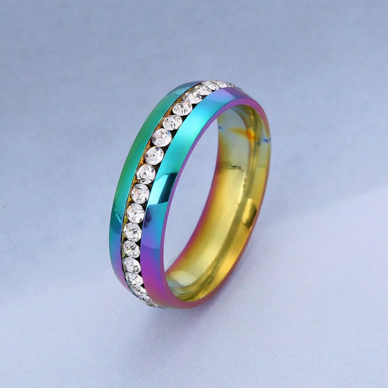 Hot selling Titanium Steel Ring Single Single Row Rhinestone Inlaid Exquisite Ring Stainless Steel Waterproof Jewelry Wholesale