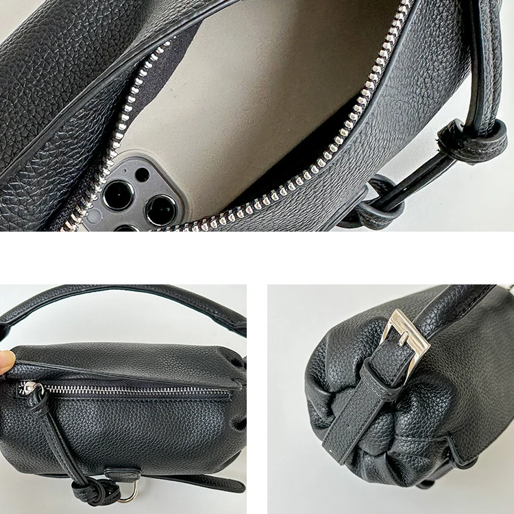 Luxury handbags for women 2023 ladies hand bags design superior leather belt cylinder bag pleated handbag for women