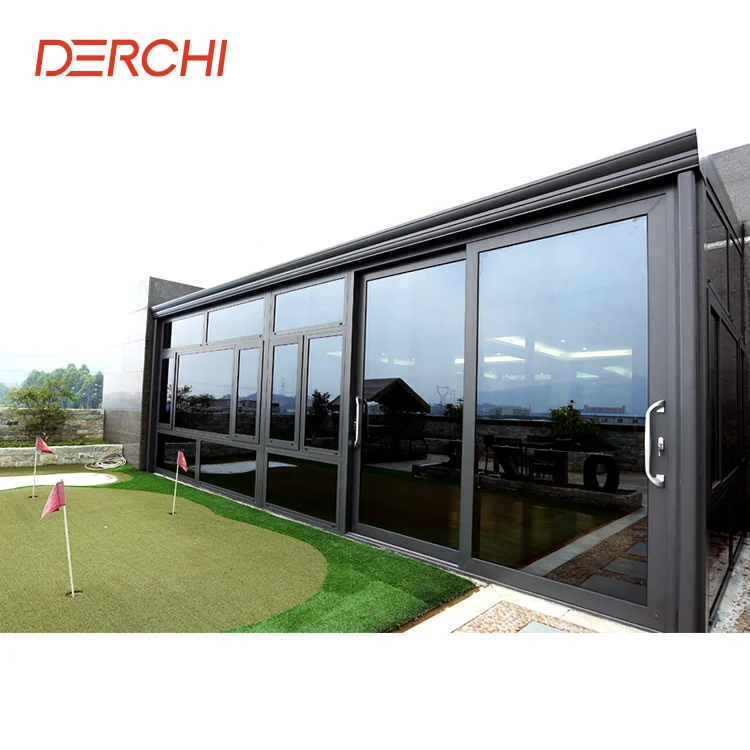 Modern wide filed of view noiseless aluminum profile balcony sliding door with mosquito net