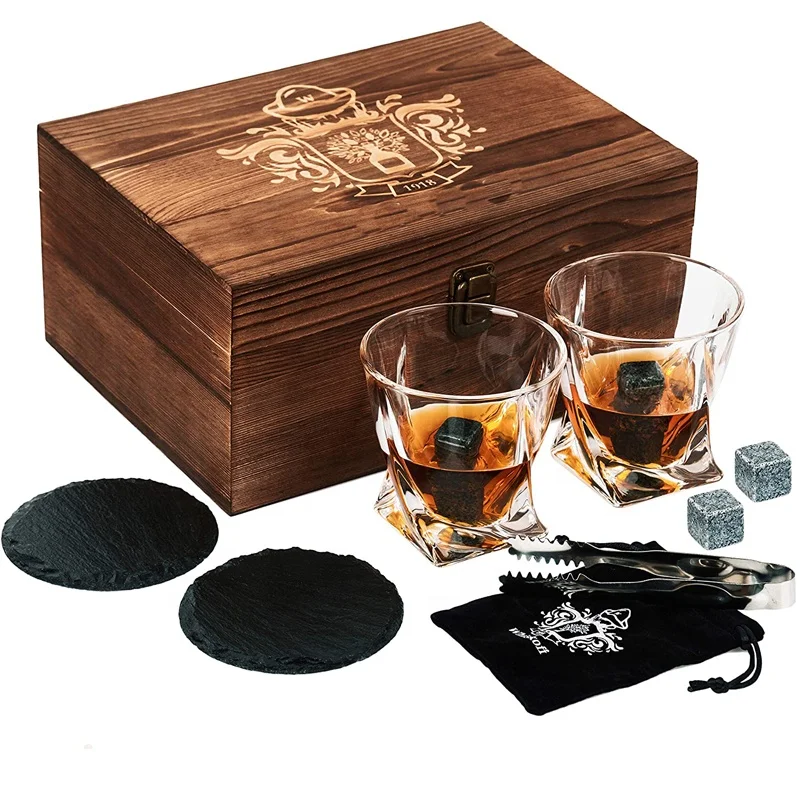 Manufacture customized premium quality glassware whiskey glass set in wooden box
