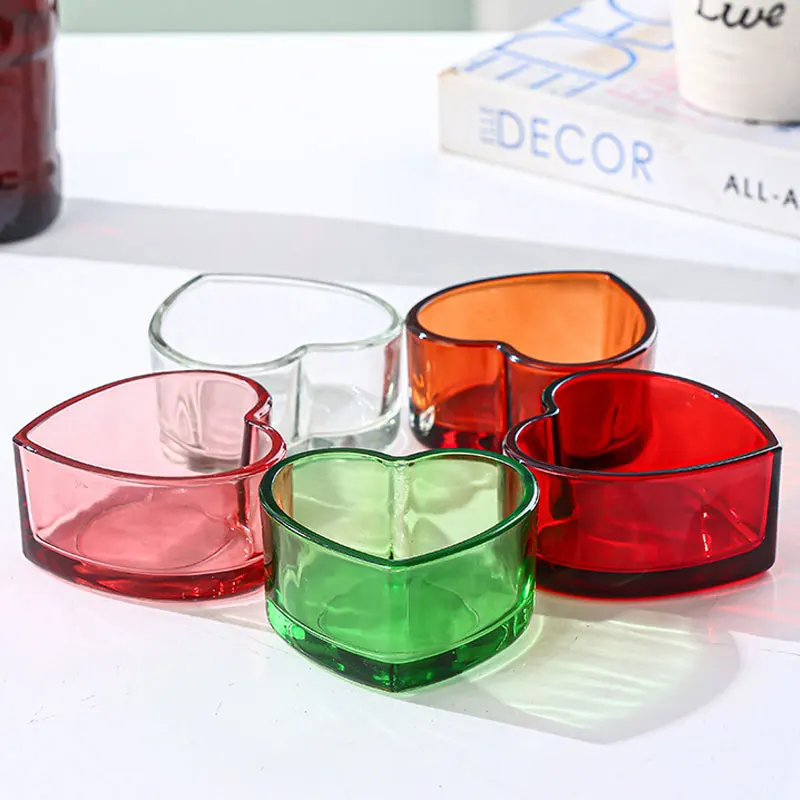 Multiple Color Heart Shaped Glass Tea Light Candle Cup Birthday Proposal Wedding Party Engagement Table Decor