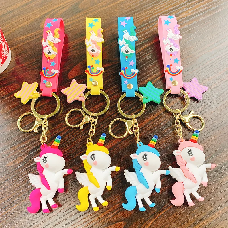 2023 Cheap Price Fashion Promotion 3D Cartoon Unicorn Key Chain Small Cute Key Ring 3D Pony Keychains For Gifts