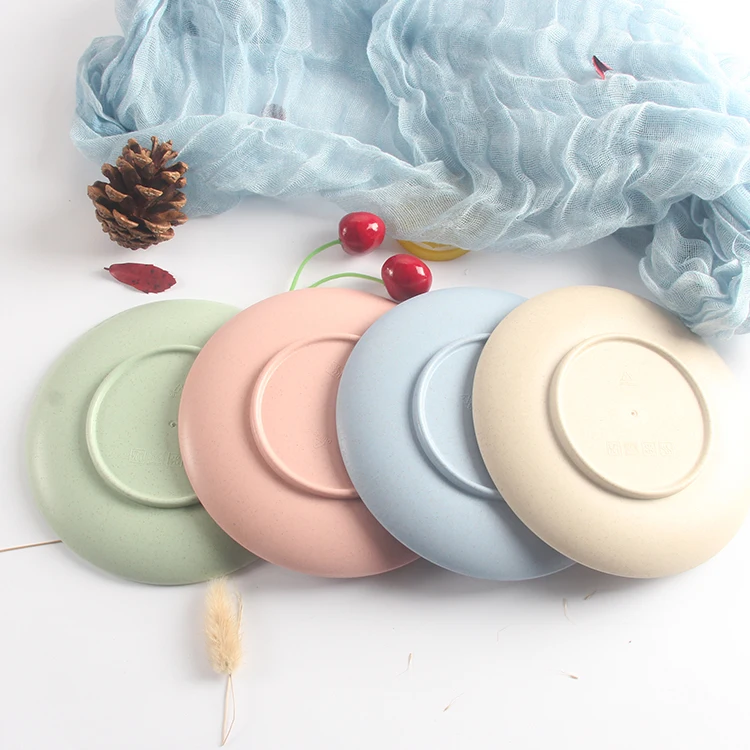 Household Lightweight Natural Wheat Straw Plastic Round Fruit Cake Dessert Dishes Plate