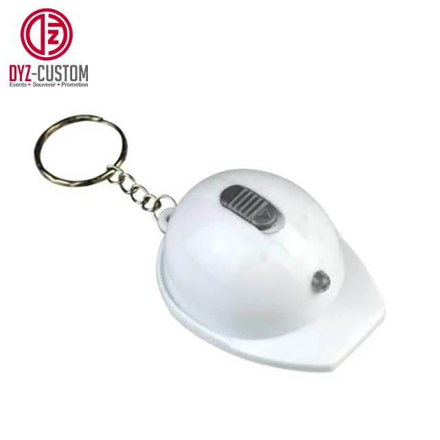 Hard Hat Shaped LED Keychain Bottle Opener Safety Helmet Keyring Made of Plastic with Silk Screen Printing
