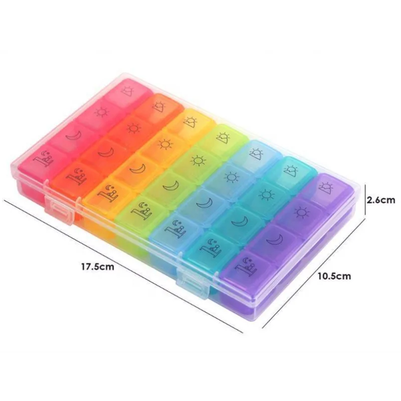Eco-Friendly Weekly Pill Organizer Colorful Transparent Drug Storage Box Compartment Plastic Containers For Beads Drills YGP-608