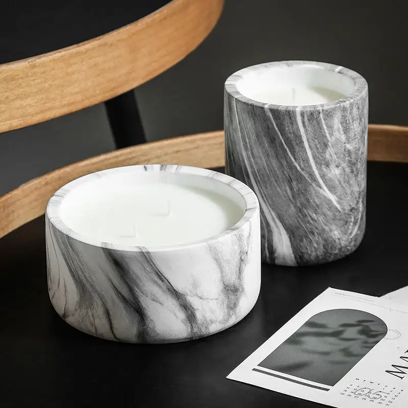 Luxury Marble Grain Container Vessels Empty Ceramic Candle Jars Home Fragrance Scented Candles