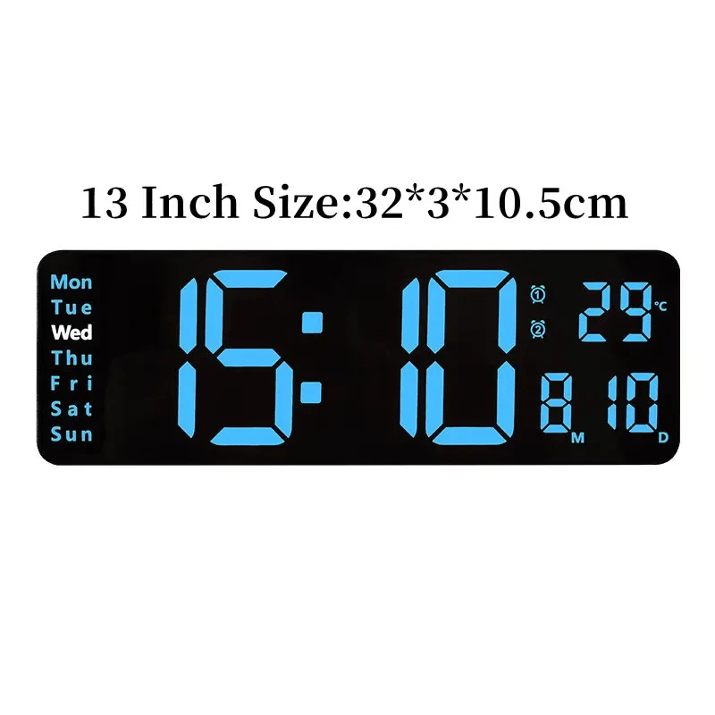 13 Inches Wall-mounted Digital Wall Clock with Adapter Remote Control Date Week Display Table Alarm Clock Large LED Clock