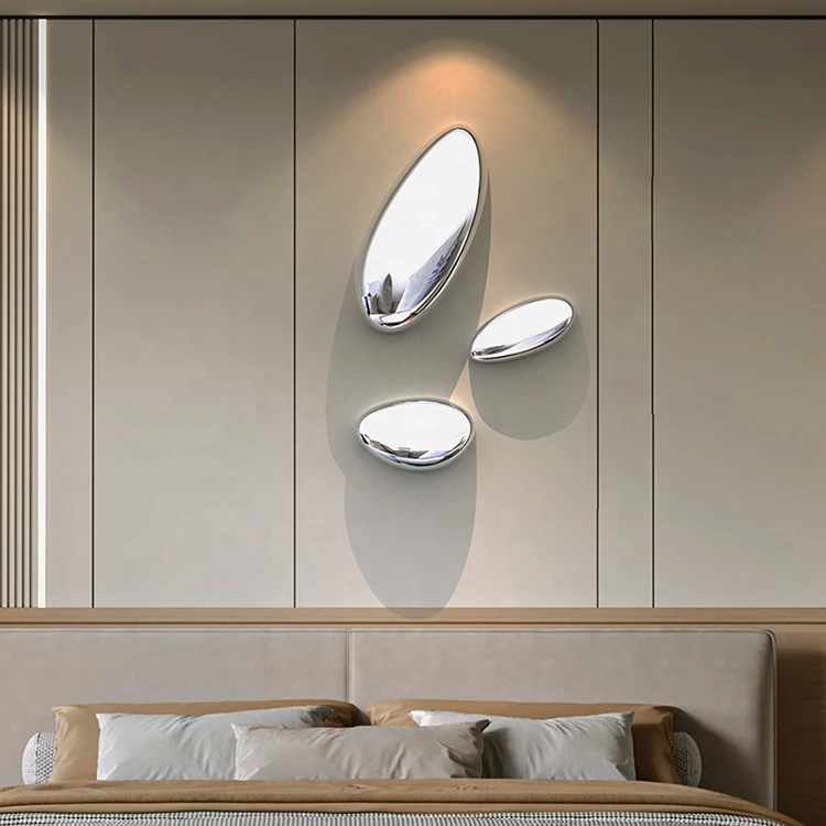 Modern Garden Decor Stainless Steel Metal Wall Hanging Stone Sculpture Outdoor Indoor Stone  Wall Decoration