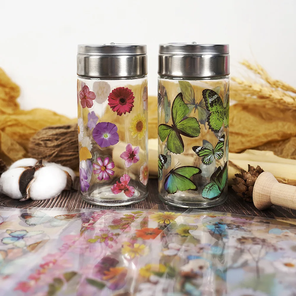 Pressed Flower Themed Stickers Dried Floral Resin Stickers Decals Botanical Journaling planner clear PE Sticker for Junk Journal