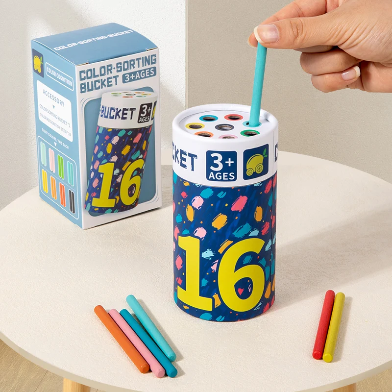 Factory Price New Arrival color sorting bucket toy wooden color cognitive toy montessori educational toys kids