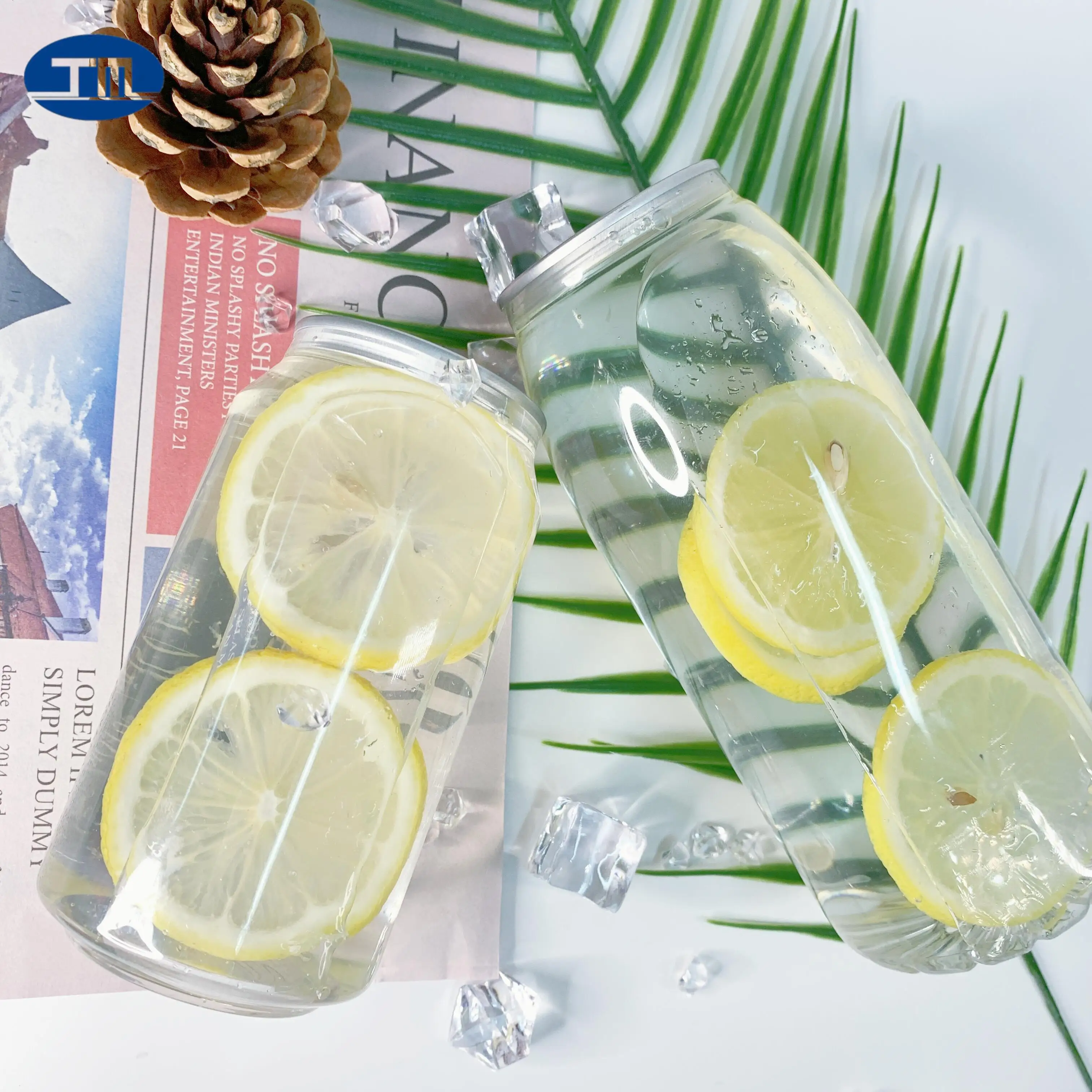 JIMA custom can Clear transparent pet can  plastic 250ml 350ml 400ml 500ml 650ml easy open can for soft drink, juice, soda, beer