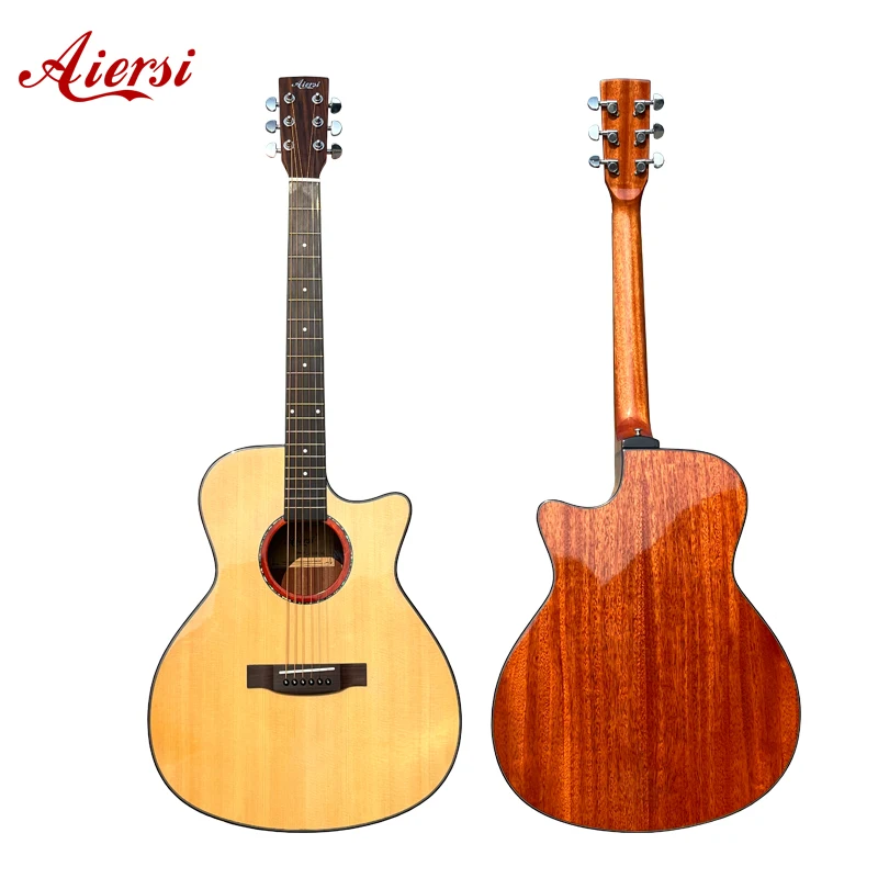 Aiersi factory made glossy acoustic guitar Solid Sitka Spruce top mahogany Body OM/Dreadnought good quality OEM ODM