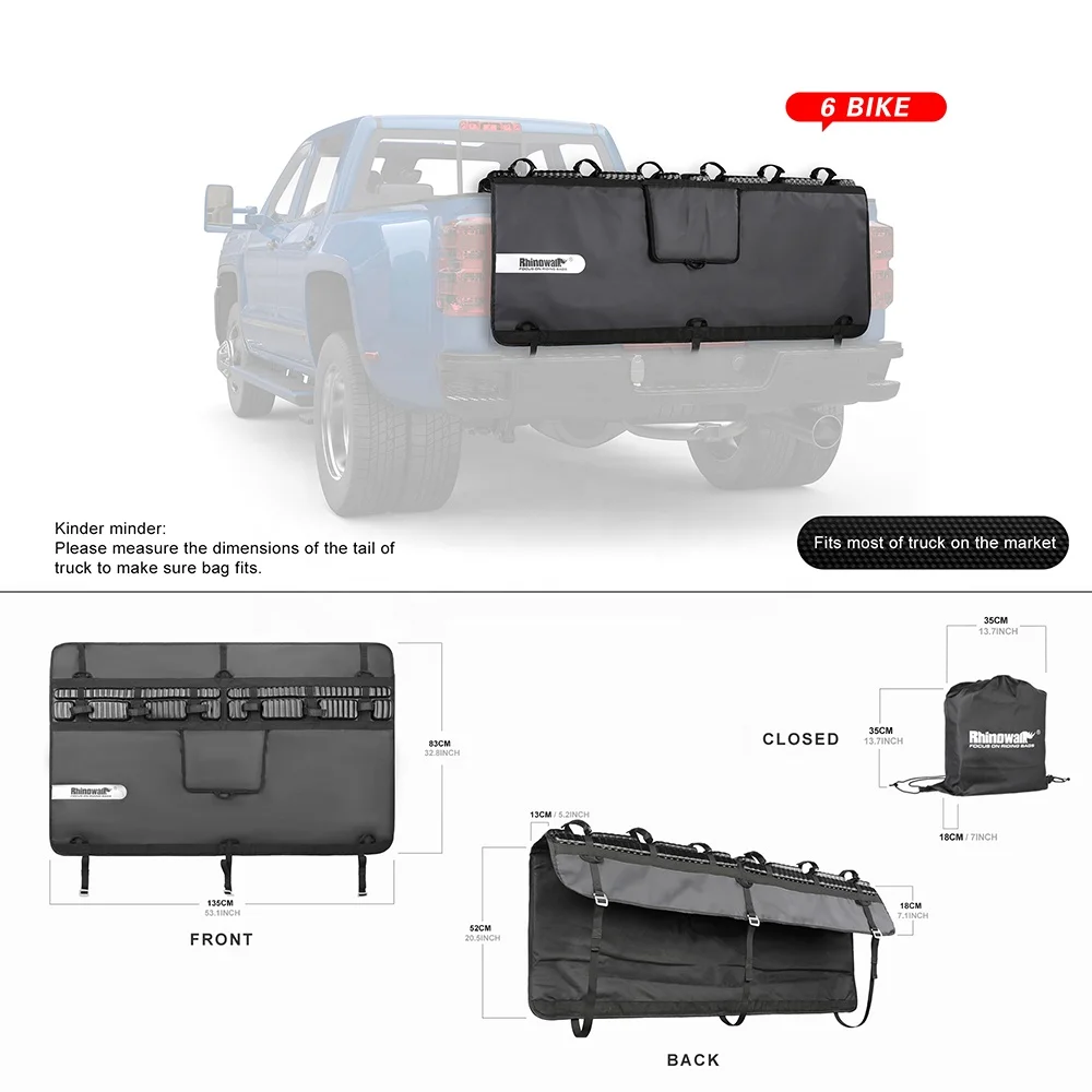 Rhinowalk Waterproof Pickup Truck Bed Tailgate Crash Pad Protector w/ 6 Bike Rack Straps