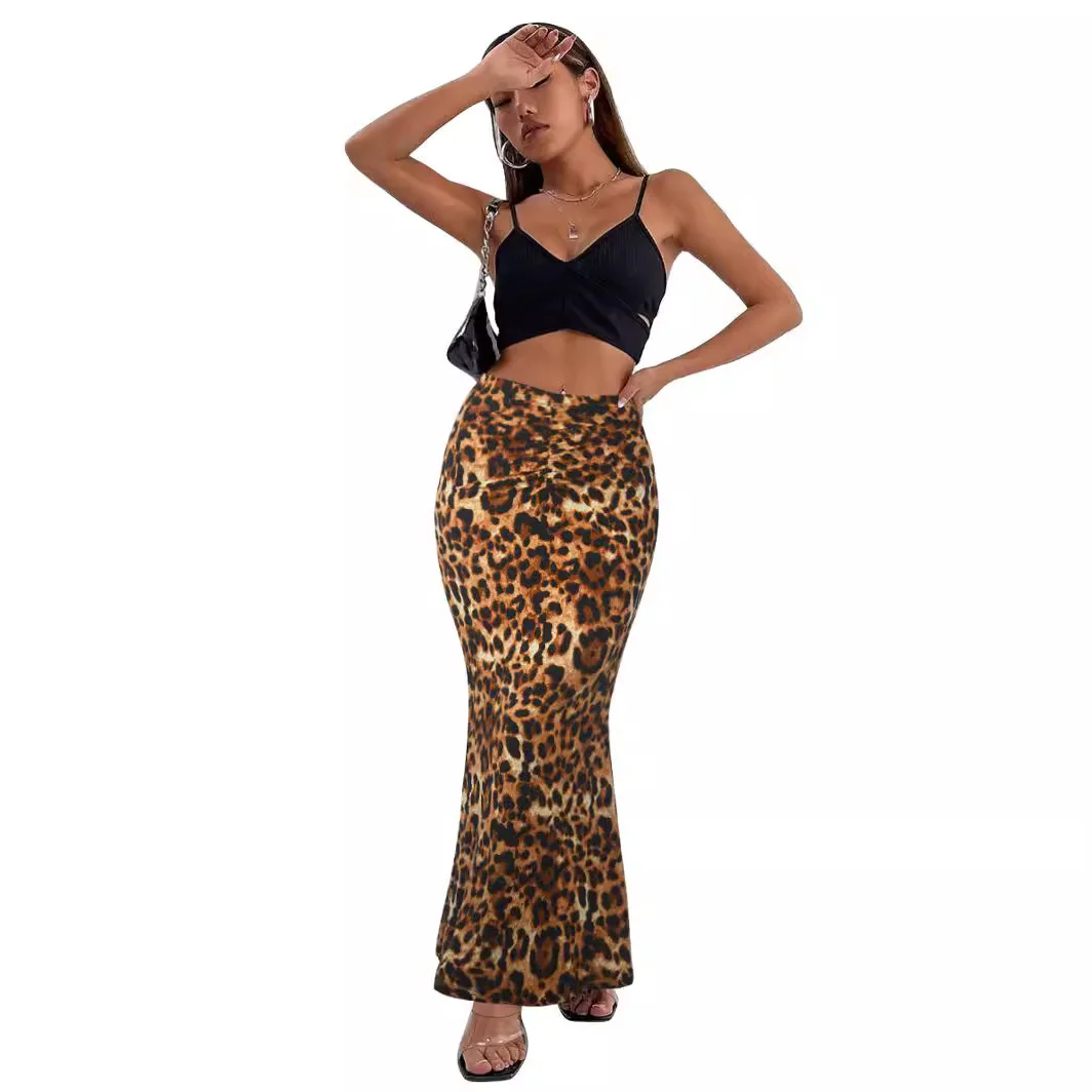 New Arrival Fashion Fishtail Skirts Leopard Print High Waist Maxi Skirt Elegant Long Skirts For Women
