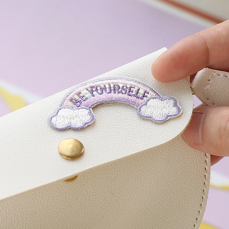 High quality patch wholesale custom embroidered patches cartoon cloud iron on embroidery patches rainbow