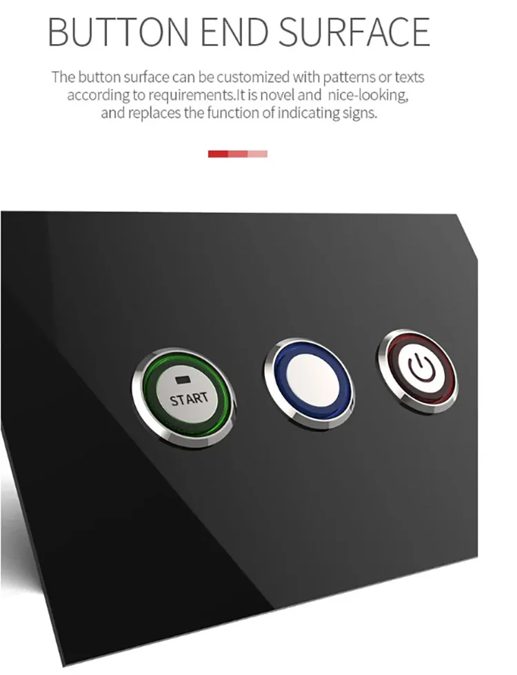 30mm waterproof metal illuminated custom pattern flat head 5 pins 3 pins screw feet 12V 24V 220V switches