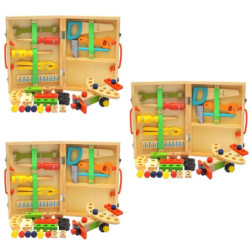 Kids Wooden Educational Toy Wood Tool Toy Wooden Cartoon Tool Assembly Toy Children DIY Game Set Multifunctional Game Set