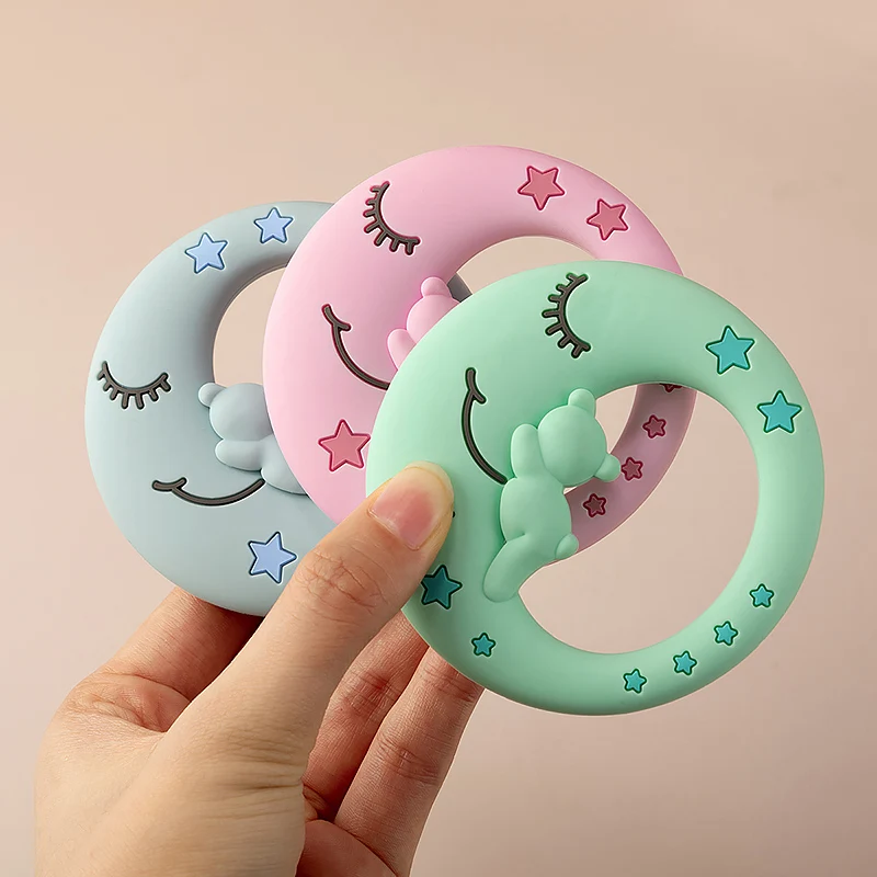 Moon Shape Food Grade Baby Silicone Teether Ring Babi Toy Pendants Diy Teething Molar Bpa Free Baby Teethers