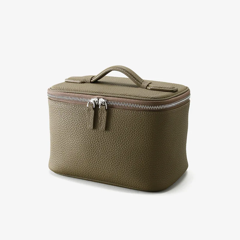 Luxury Custom Logo Organizer For Women Carry Genuine Leather Waterproof Travel Bag Makeup Storage Black Cosmetic Case