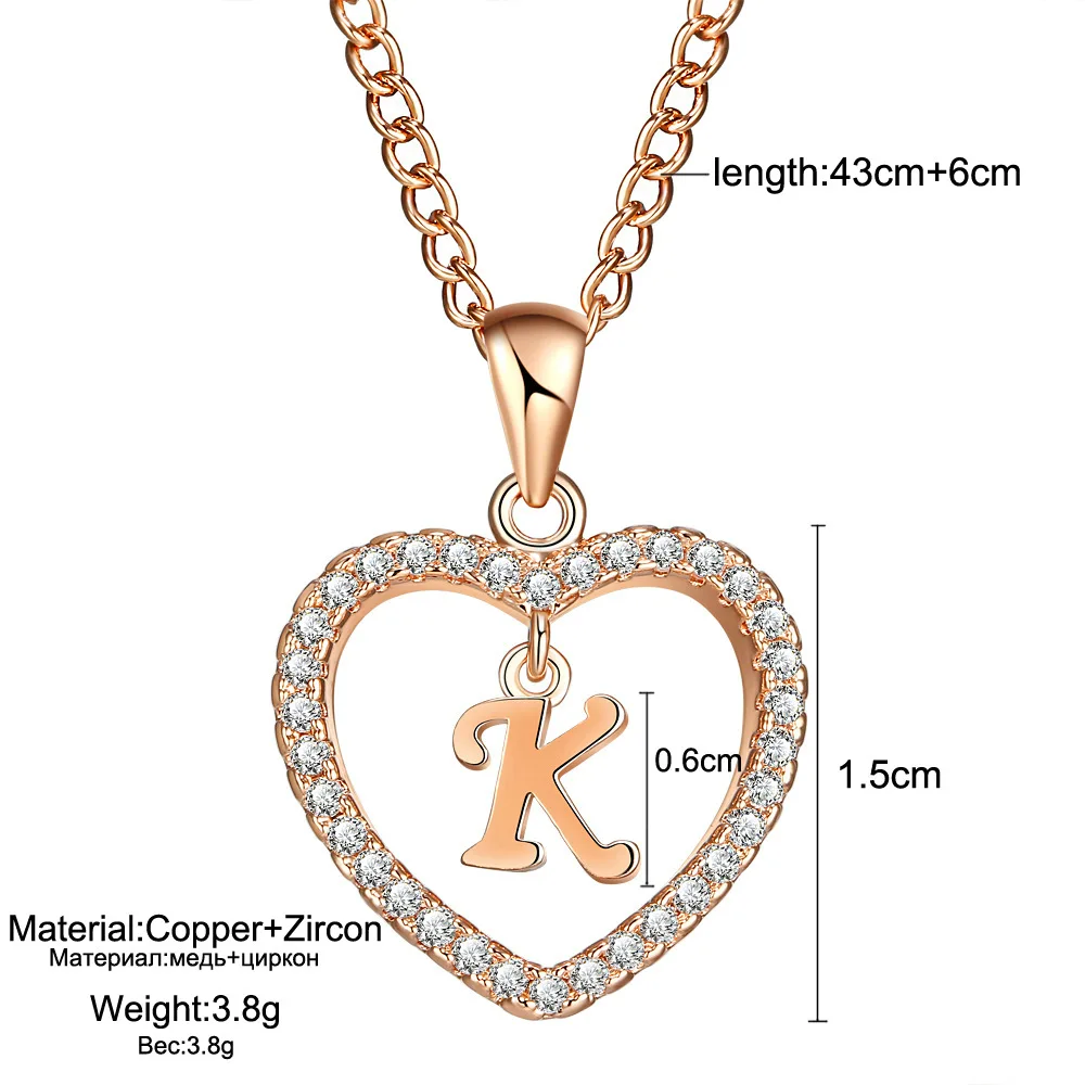 Christmas Rose Gold A To Z Fashion Heart Initial Name Letter Necklace For Men And Women