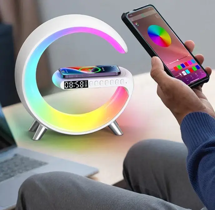Gradual Sunrise Alarm Clocks  Wake Up Light Table Lamp Smart Sound Light Machine With 15W Fast Wireless Charger