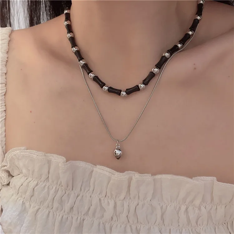 Fashion Jewelry Stainless Steel Raw Tourmaline Dendritic Opal Minimal Choker Necklace Bead Connector Necklace for Women