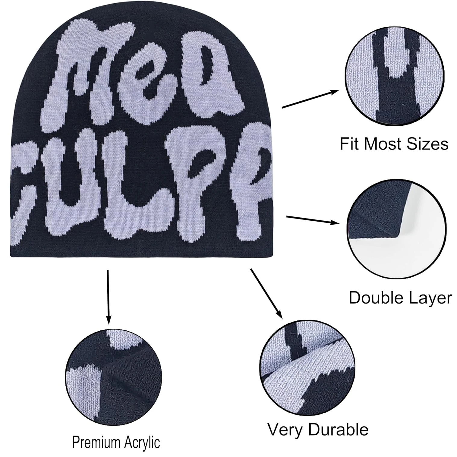 Wholesale Unisex All Over Print Winter Skull Cap Knit Custom Logo Acrylic Knitted Y2K Gothic No Cuffed Beanie Hats