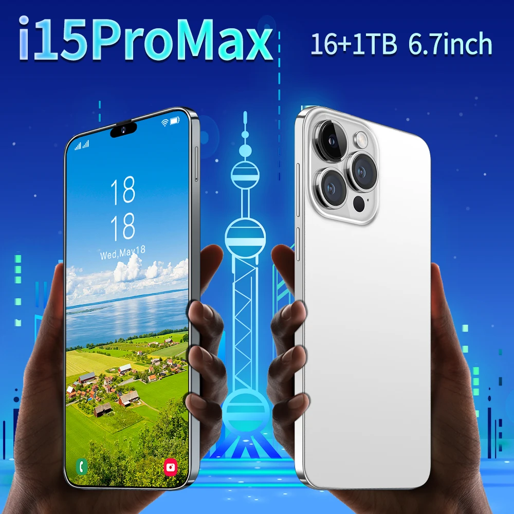New Arrival i 15 pro max Smartphone 16GB+1TB 6.7 inch Dual SIM Card Face recognition 45W fast charging 5G Mobile Phones