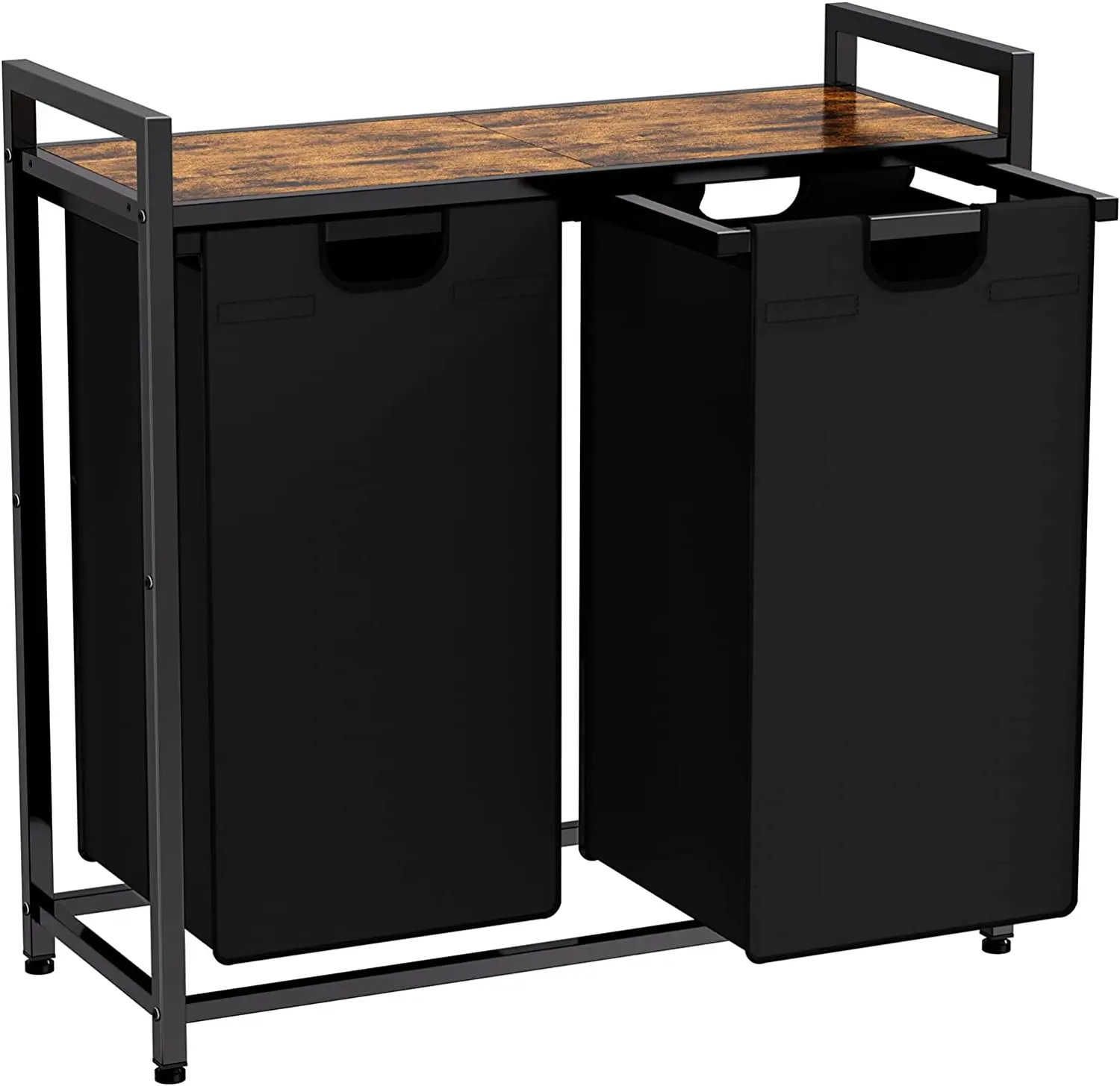 Hot Sale Wooden Shelf Canvas Storage Baskets Pull-Out And 2 Removable Bags Laundry Hamper Collapsible Laundry Basket