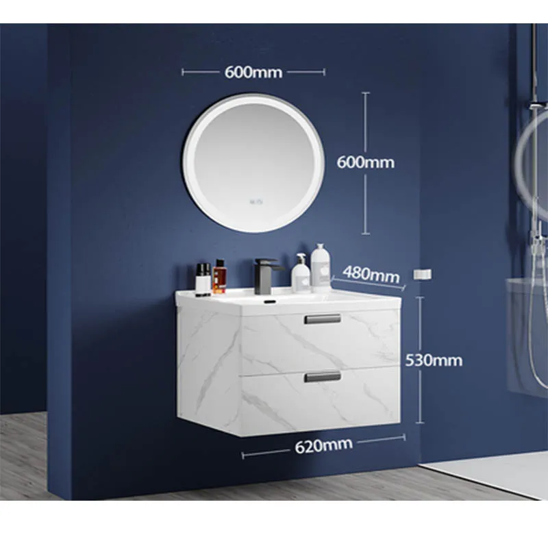 Hotel Lavatory White Marble Pattern Wall Mount Bathroom Vanity Cabinet