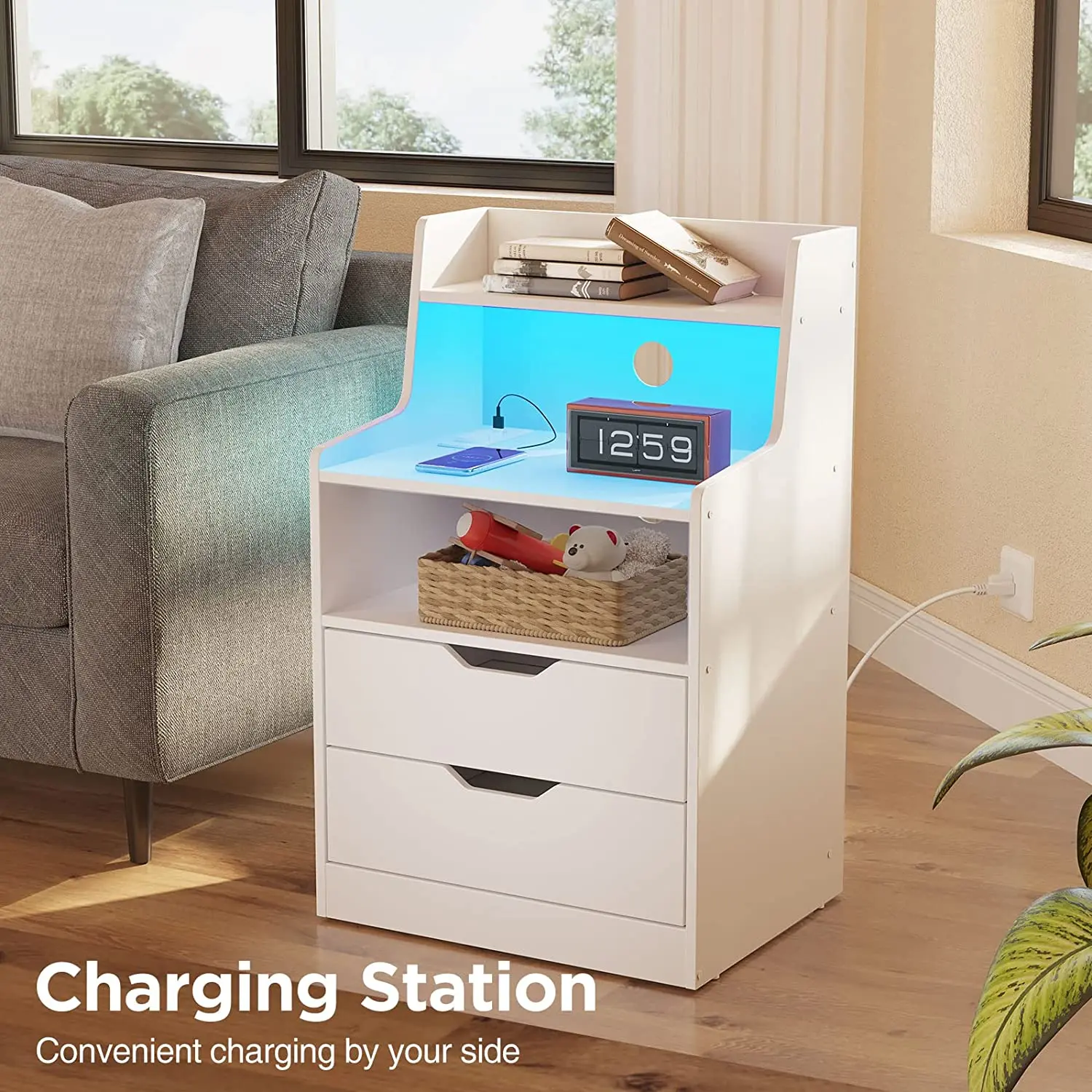 Keen price professional cabinet modern smart end table night stand bedside table with wireless usb charging for bedroom