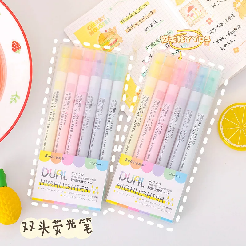 Colorful double-headed fluorescent pen student stationery classroom key mark marking pen graffiti hand account pen wholesale
