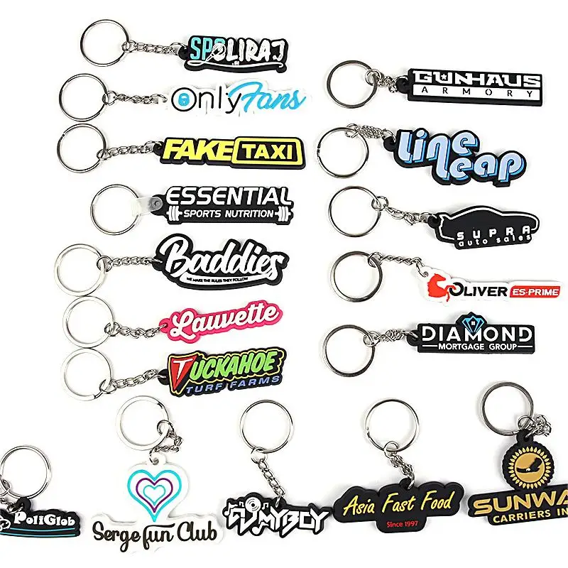 Custom personalized promotional soft pvc logo 2D rubber gift key chain custom logo letter keychain