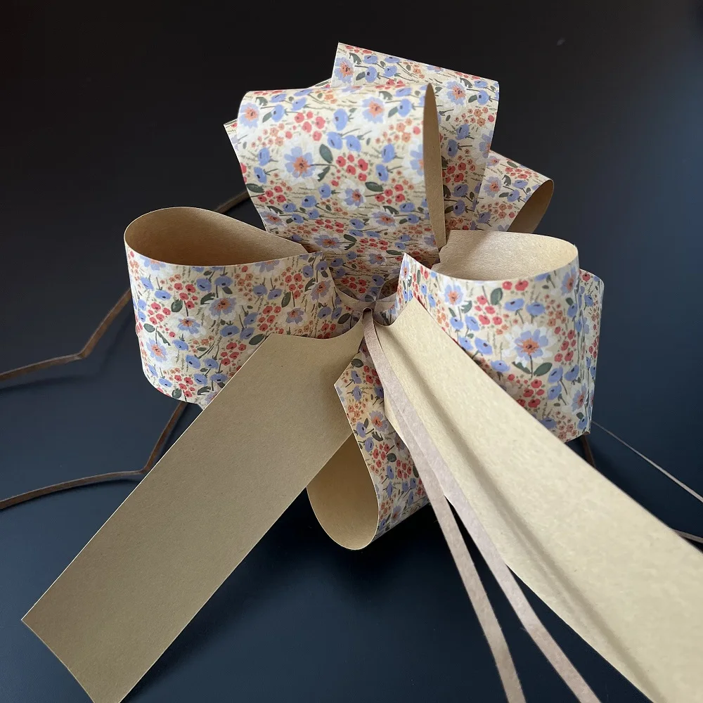 Gift decoration accessories kraft paper pull bows with floral pattern