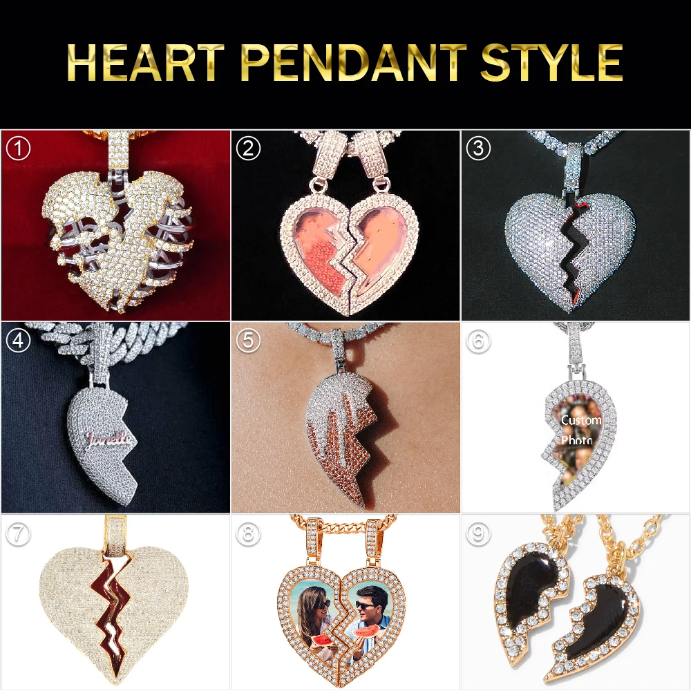 Custom Cracked Heart 3D Pendant Pass Diamond Tester Moissanite 925 Silver Gold Plated VVS Iced Out Fine Jewelry For Men Woman