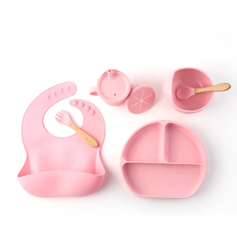 Лидер продаж amazon 2022, детские товары, набор тарелок, ложка, силиконовый набор для кормления ребенка, набор силиконовых чашек