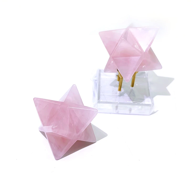 Crystal Rose Quartz Merkaba Stars Wholesale Natural High Quality 8 Point Hand Carved Merkaba Star for Gift 40mm Souvenir Love Qs