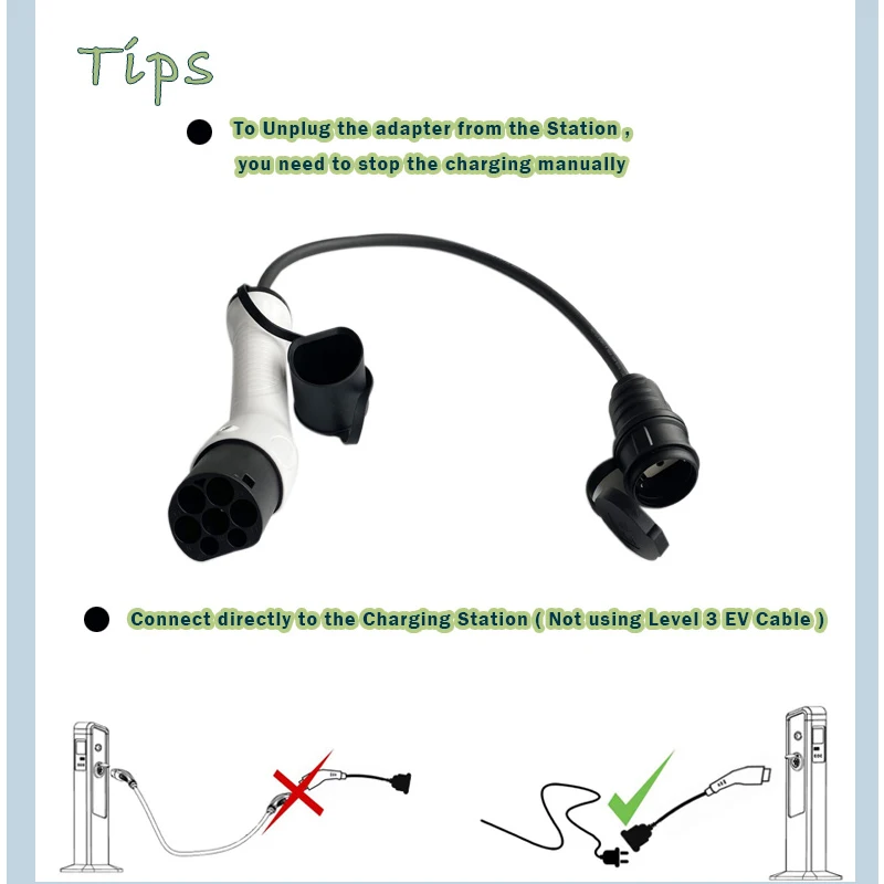 16A Type 2 EV Adapter Male Plug to Schuko Socket 220V AC For Power Supply