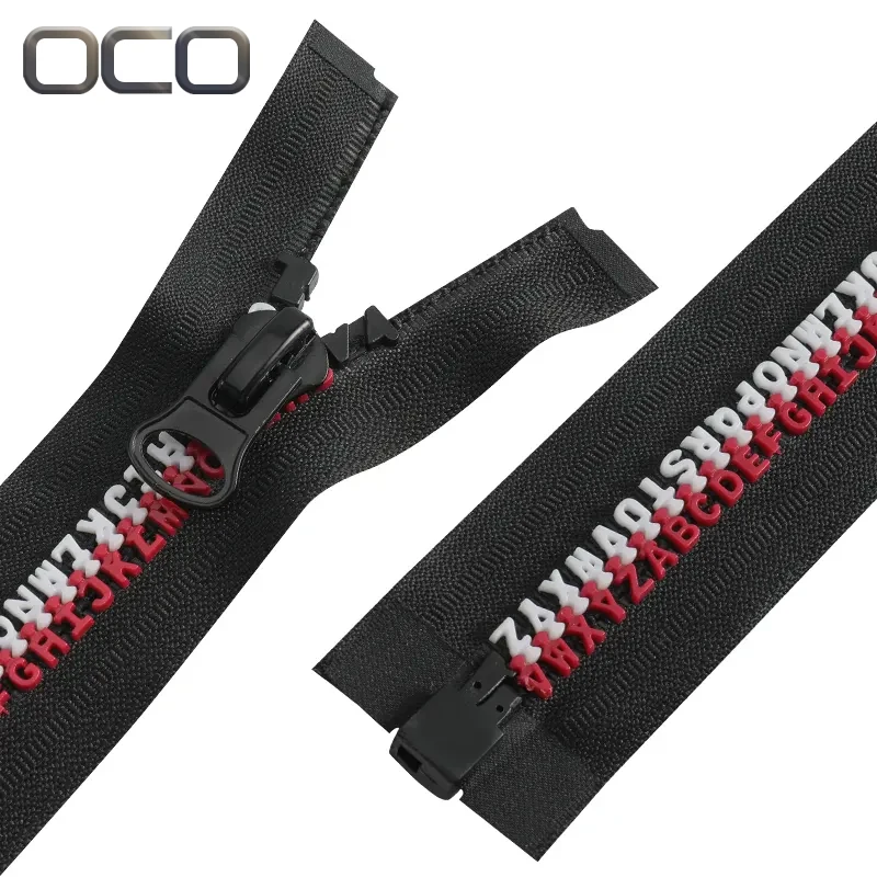 OCO New Design Custom Word Zipper With Letter Plastic Zipper And Arabic Alphabet Zipper Use For Clothing