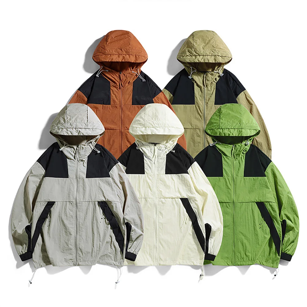 Color Block UPF50 Outdoor Jacket Custom Logo Spring Summer Men Causal Hoodie Jacket With Pockets