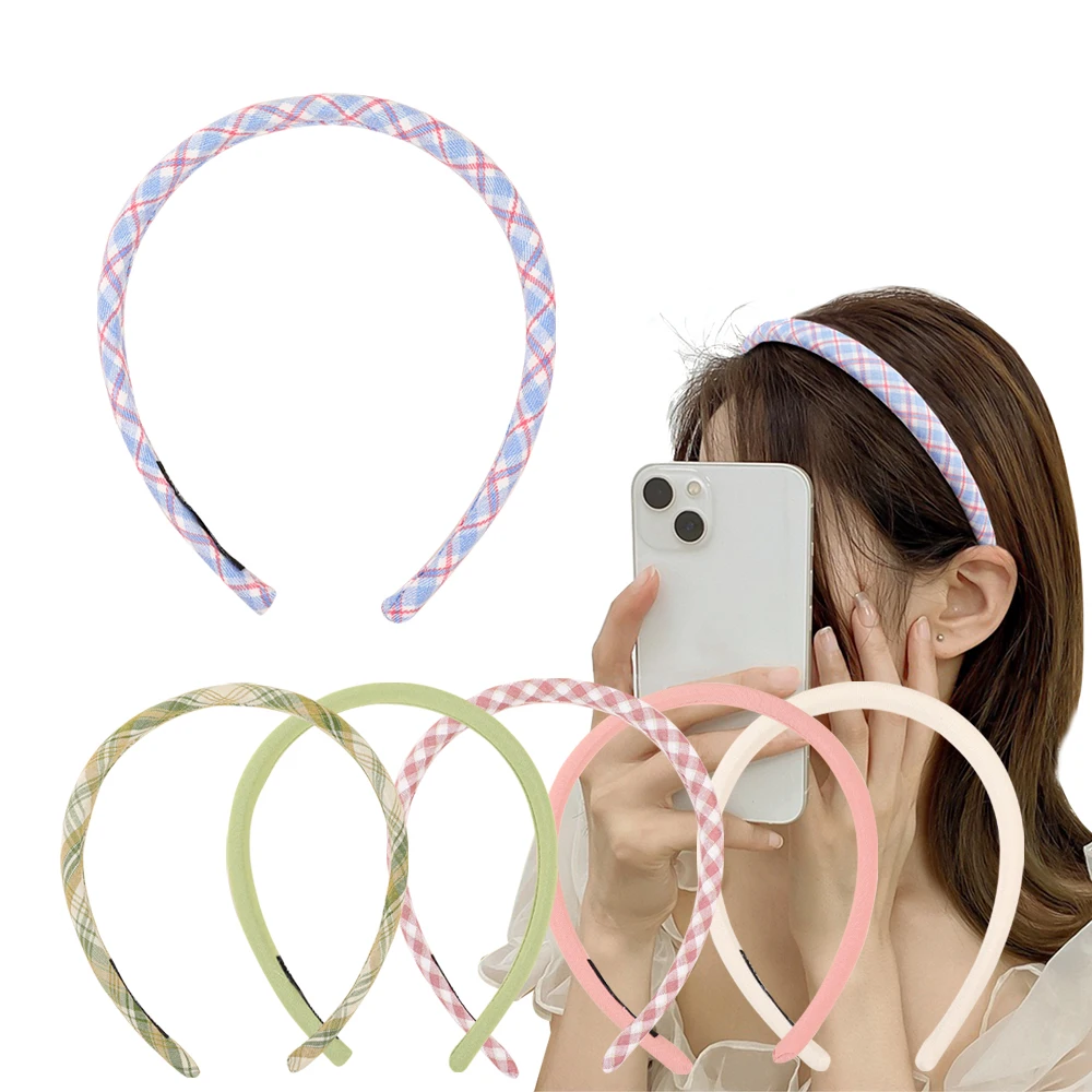 1.5CM Wholesale Hairband Solid color Plaid Headband Fashion Sponge Hair Hoop for Women Anti Slip Hair Accessories Hairband
