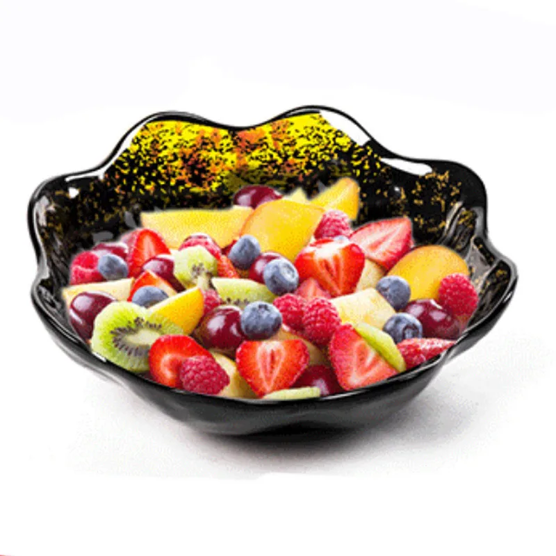 Wholesale Japanese Style Luxury Dinnerware Black Gold Irregular Melamine Plates Dishes Dinner Set