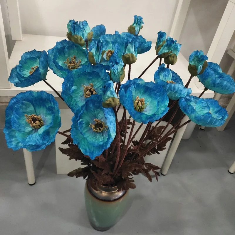 Artificial poppy big head flower bunches bouquet for home decorations