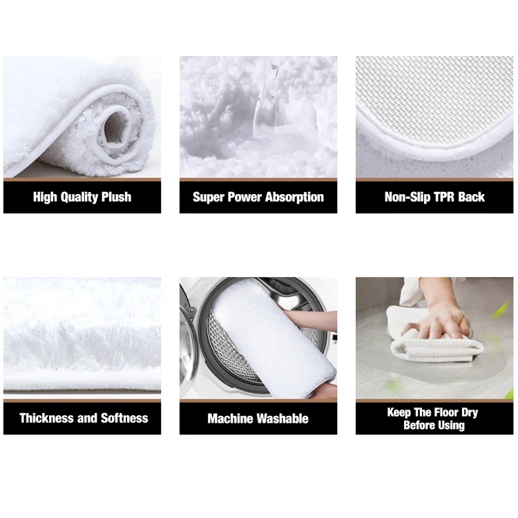 100% polyester soft shaggy bath mat with TPR / Latex back anti slip mat