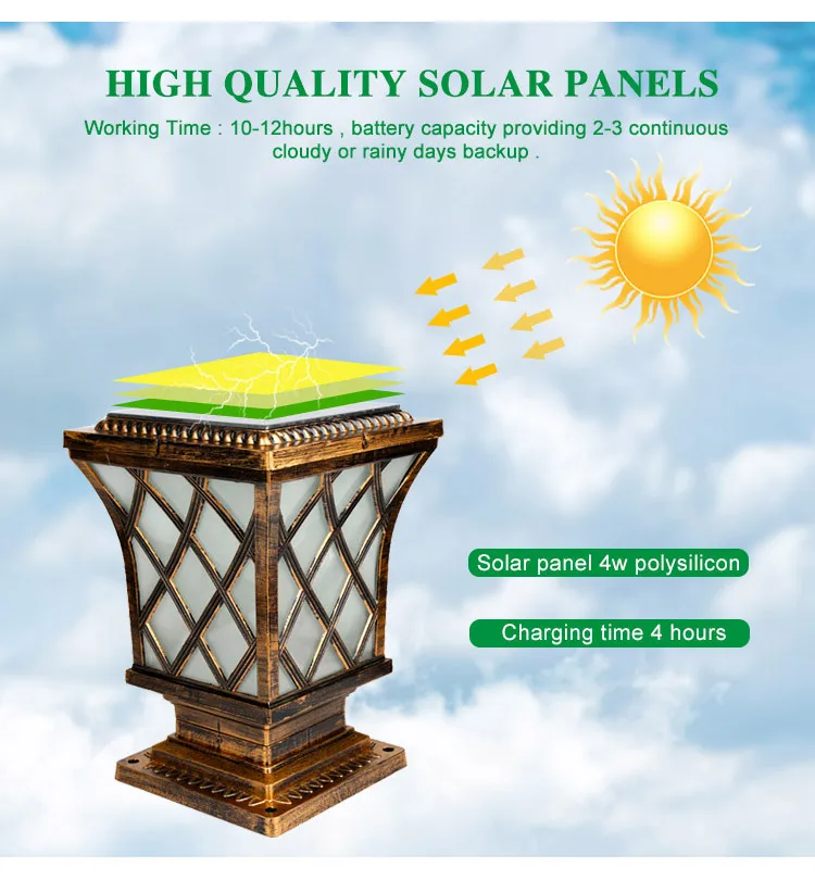 6V high-end aluminum outdoor pillar LED aluminum solar garden light