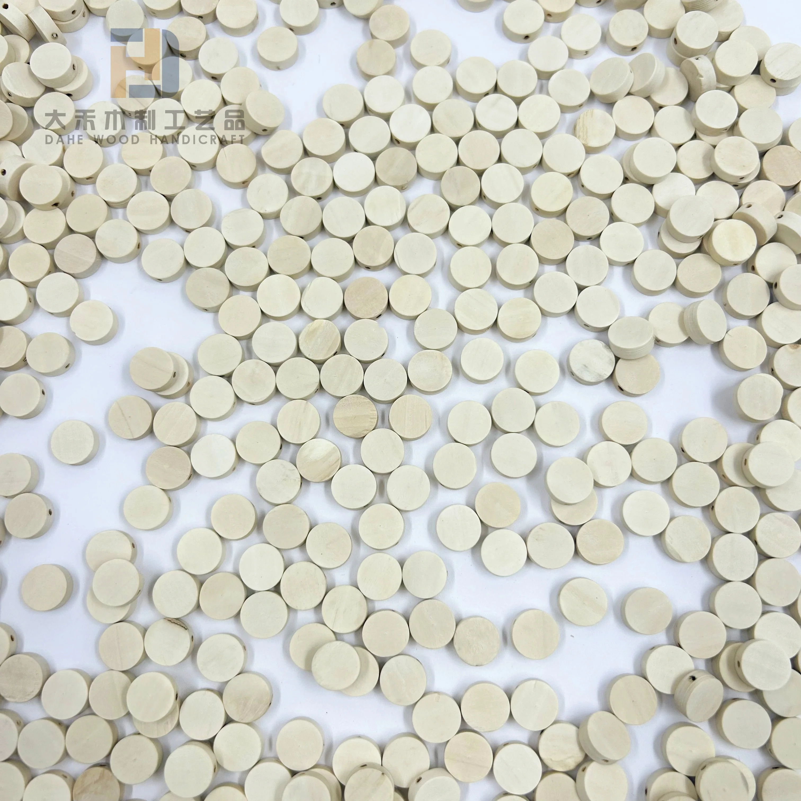 Wholesale Price Wooden 10mm Round Flat Bead with Cross Hole Custom Wood Loose Beads for DIY Crafts Bracelet Making Decoration