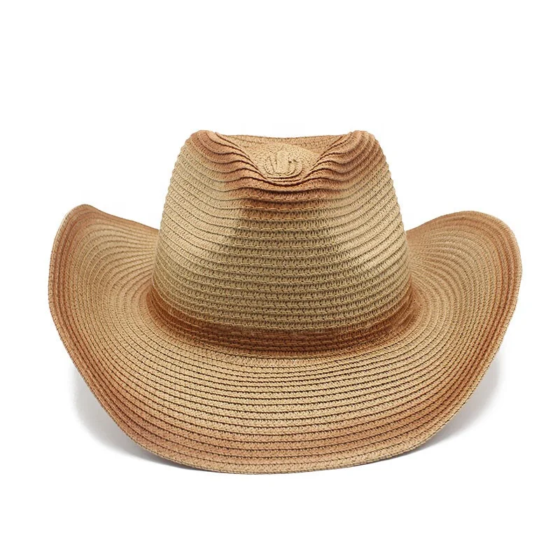 Custom Logo Classic Outback Tea Stain Cowboy Hat Summer UV Protection Outdoor Wide Brim Gradient Panama Straw Hats For Women