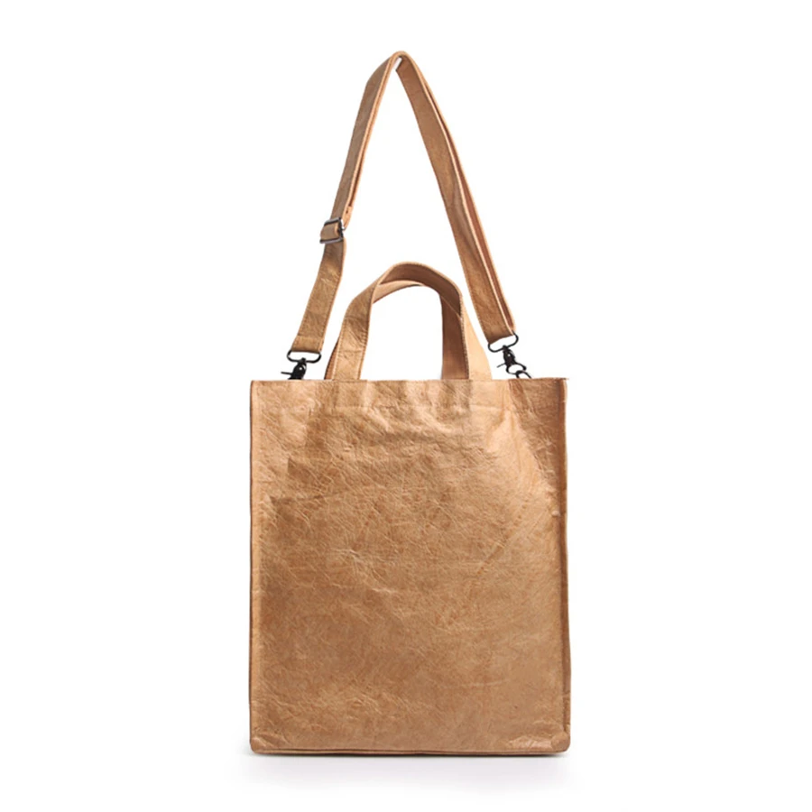 Custom Large Folding Waterproof Reusable Washable Brown Dupont Shopping Tote Tyvek Paper Bags with Logo Printing Zipper Pockets