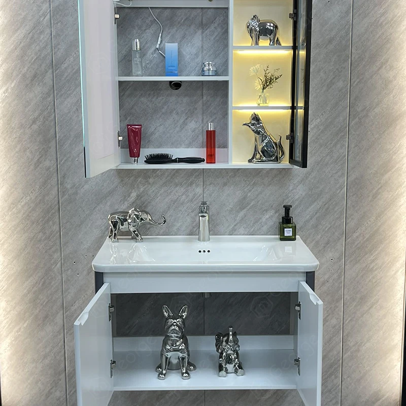 South America Hot Sale Melamine Board Plywood Material Waterproof Blue Color Wall Mounted Wash Basins Cheap Bathroom Vanities